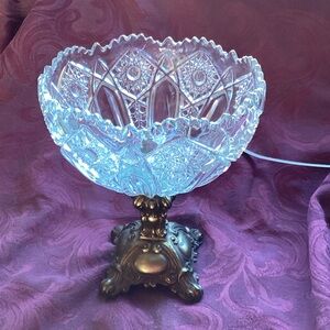 Elegant Crystal Bowl Ornate Base. Hollywood Regency style.  Read description.